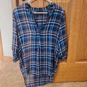 American Dream Navy and Orange Plaid Shirt